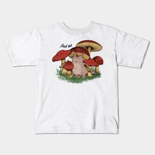 Cat under the Mushrooms Kids T-Shirt